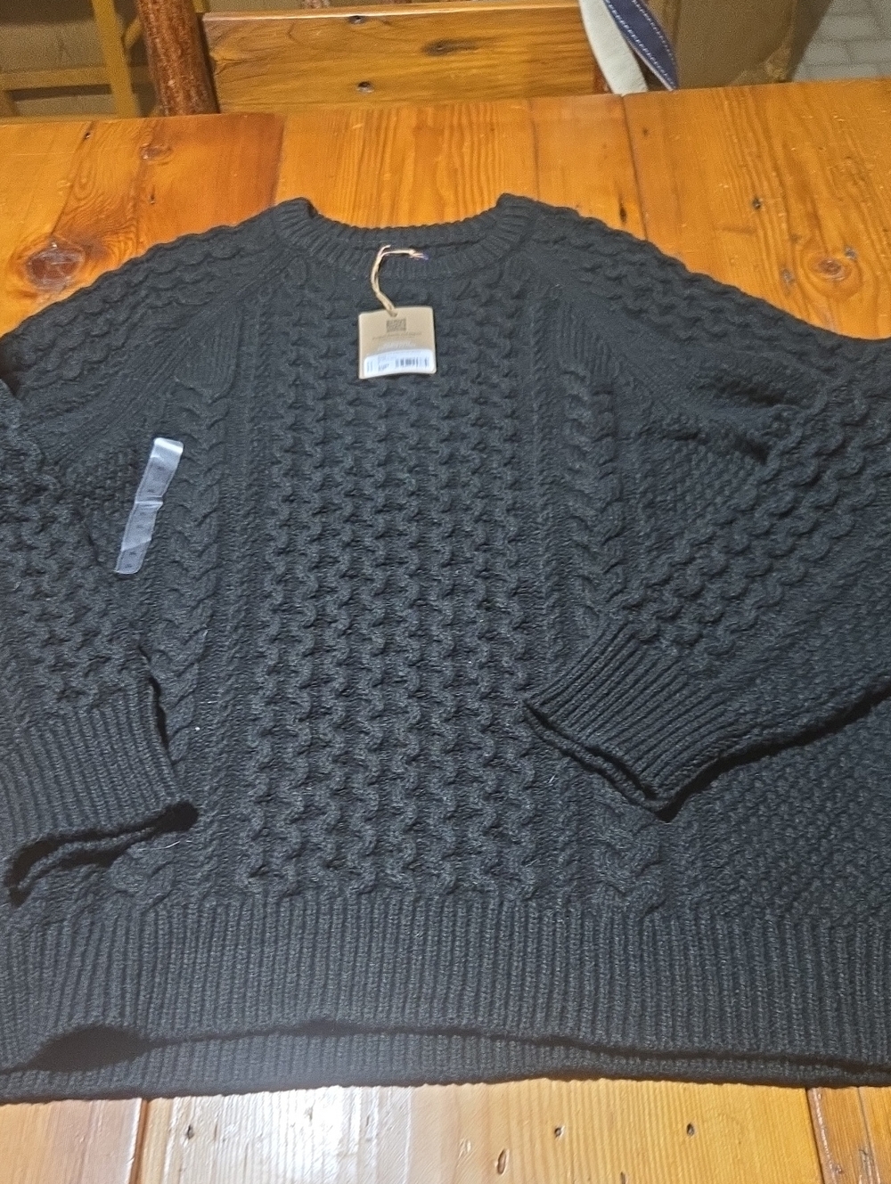 Nwt Patagonia Black Cable-Knit Crewneck Sweater Sz Xl